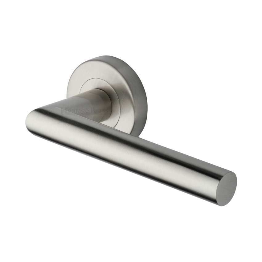 Athena Door Handle on Round Rose in Satin Nickel - V3840-SN