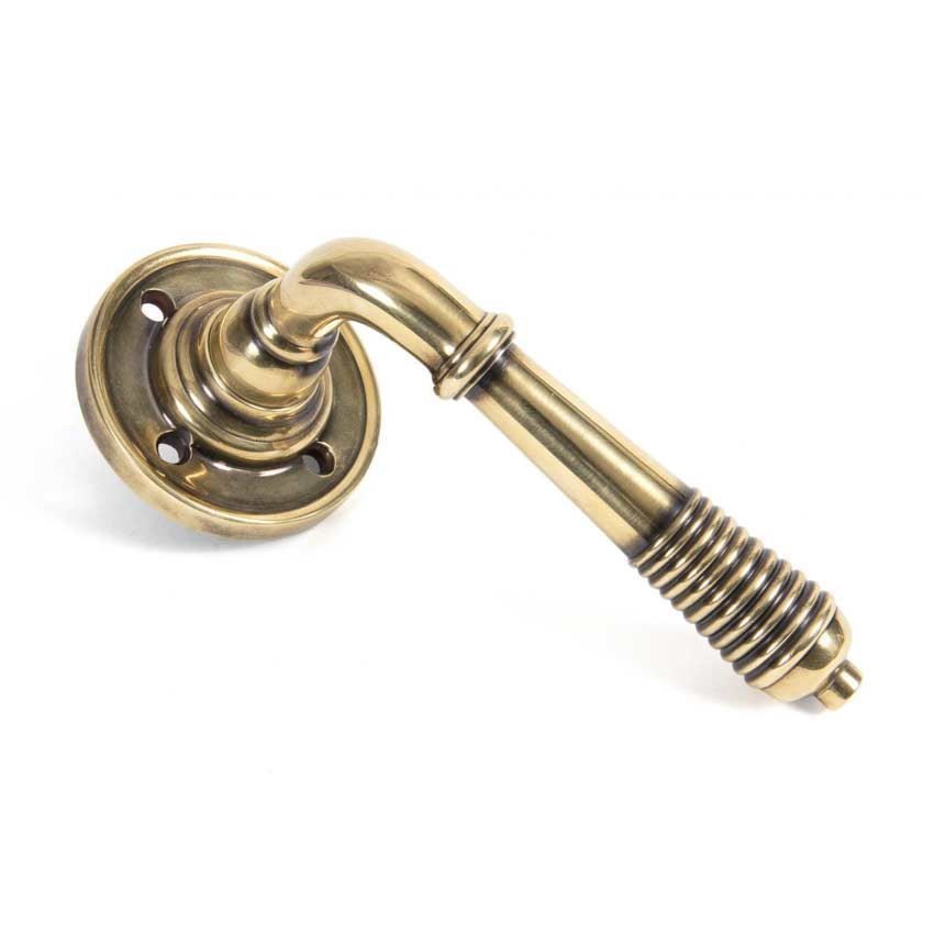 Aged Brass Reeded Lever on Rose - Unsprung - 50086