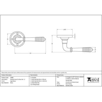 Aged Brass Reeded Lever on Rose - Unsprung - 50086