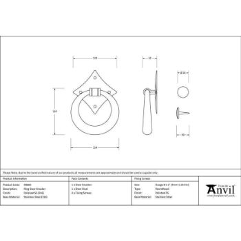 Polished Marine Stainless Steel (316) Ring Door Knocker - 49805