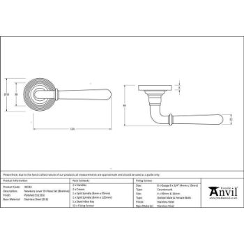 Polished Marine Stainless Steel (316) Newbury Lever on a Beehive Rose - 46516 