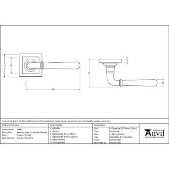 Polished Marine Stainless Steel (316) Newbury Lever on a Square Rose - 46517