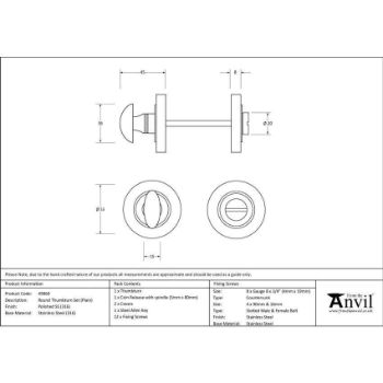 Polished Marine Stainless Steel (316) Thumbturn on a Plain Rose - 49860