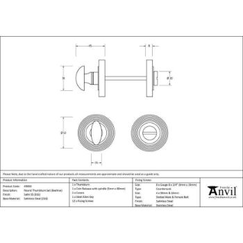 Satin Marine Stainless Steel (316) Thumbturn on a Beehive Rose - 49858 