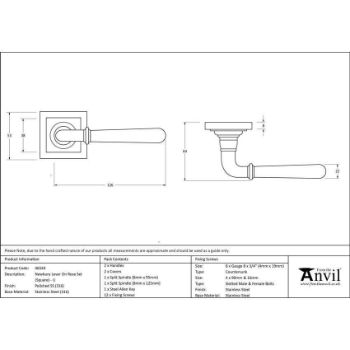 Polished Marine Stainless Steel (316) Newbury Lever on a Square Rose - 46543 