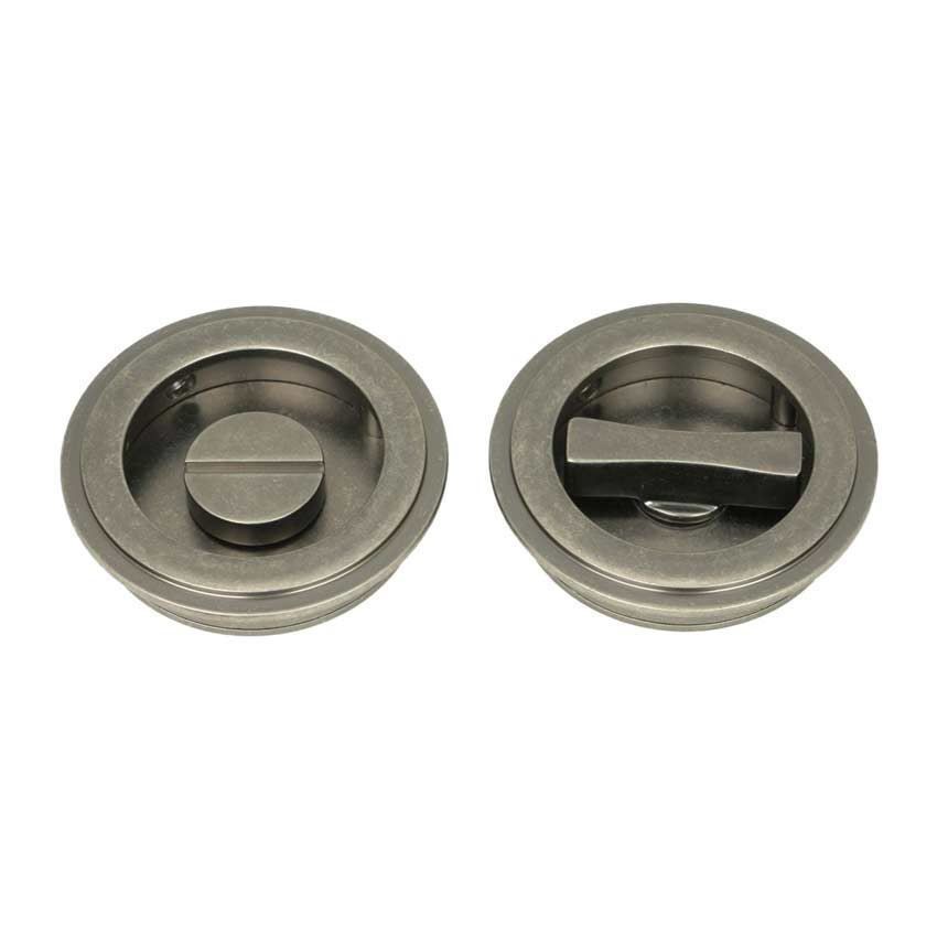 Pewter Art Deco Round Pull - Privacy Set