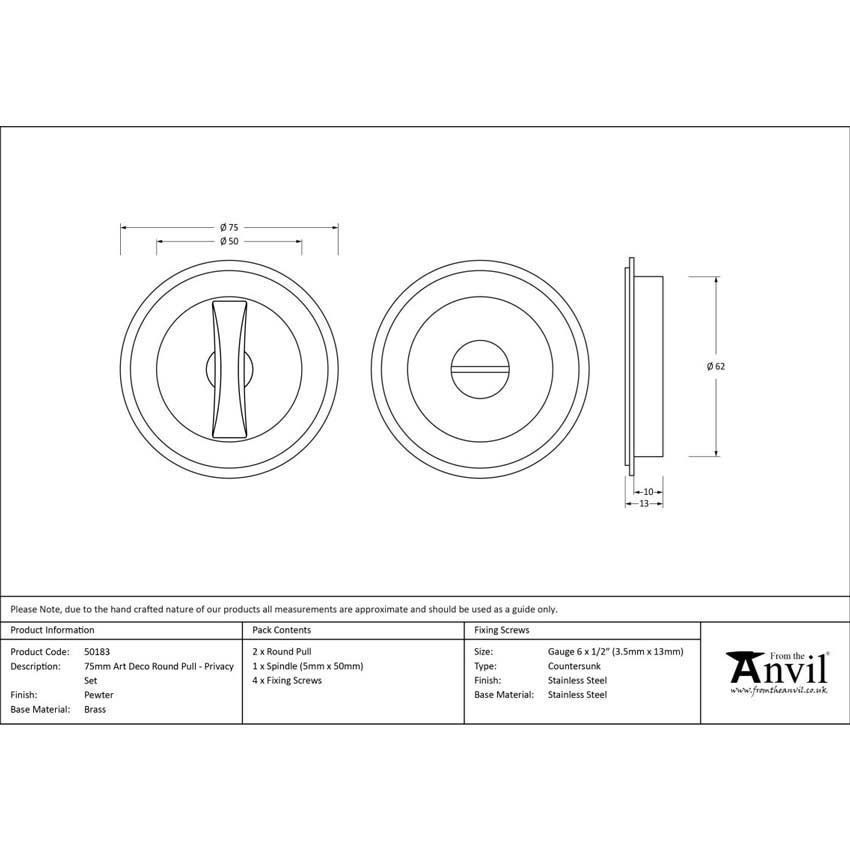 Pewter Art Deco Round Pull Privacy Set at Simply Door Handles, 501821