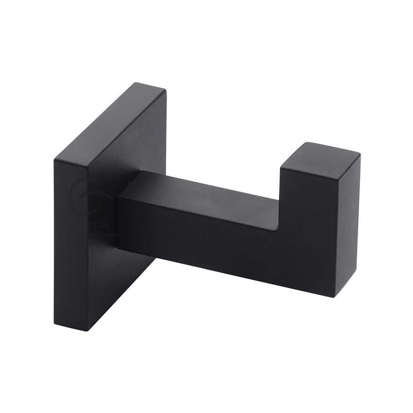 Towel Robe Hook on a Square Rose in Matt Black - CHE-HOOK-BLK