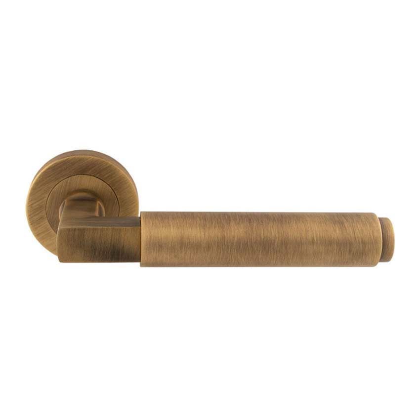 Masano Lever on a Round Rose in Antique Brass - EUL070AB