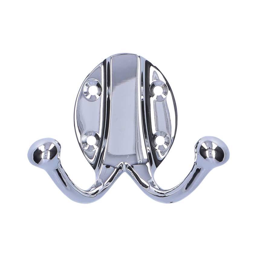 Alexander and Wilks Traditional Double Robe Hook in Polished Chrome - AW771PC