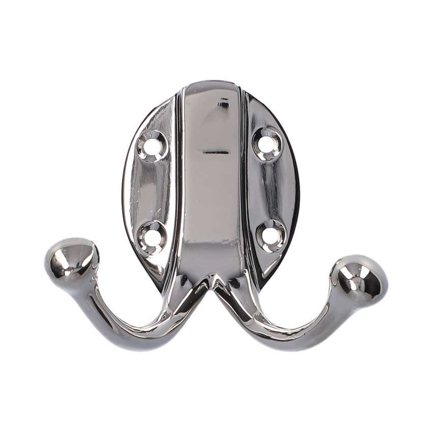 Alexander and Wilks Traditional Double Robe Hook in Polished Nickel - AW771PN