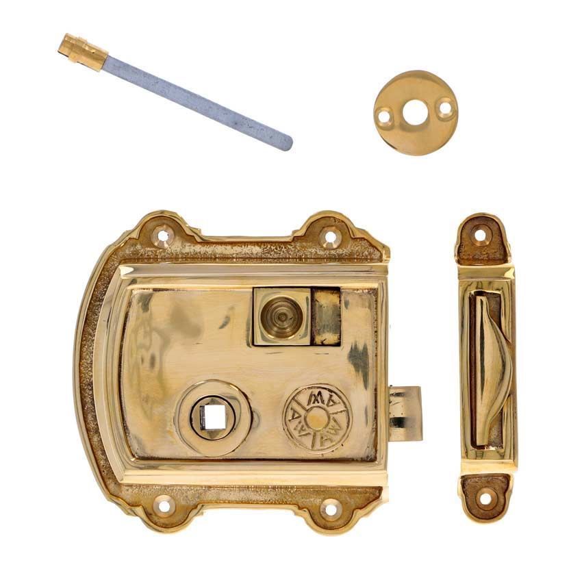 Alexander and Wilks Braithwaite Rim Lock - Polished Unlacquered Brass - AW102PBU 