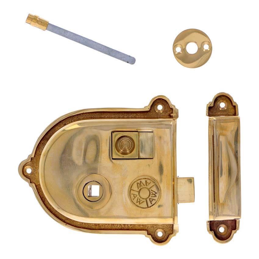 Alexander and Wilks Grange Rim Lock - Polished Unlacquered Brass - AW103PBU