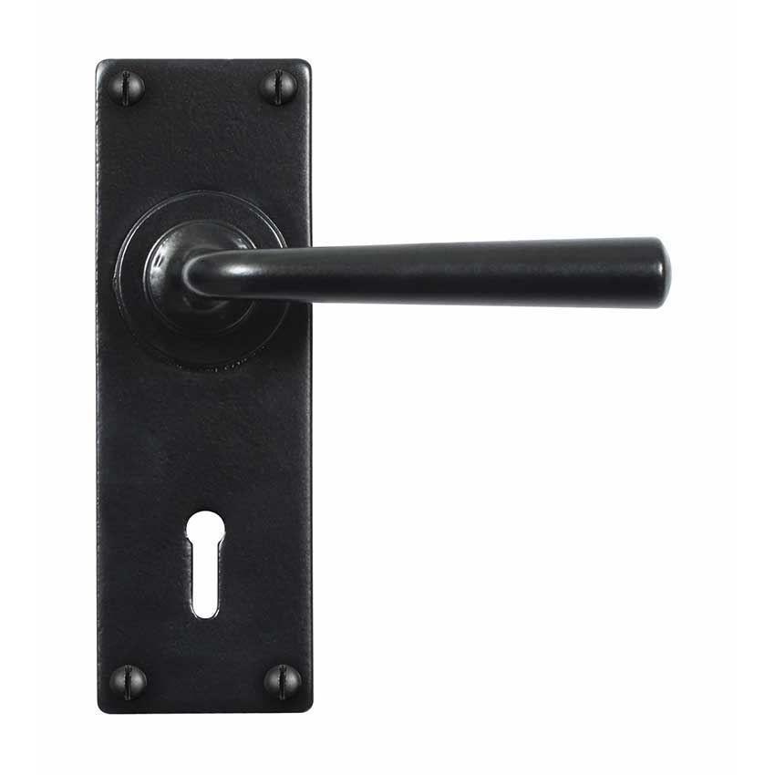 Padstow Flat Black Lock Handle on a Backplate - SB-FB005 