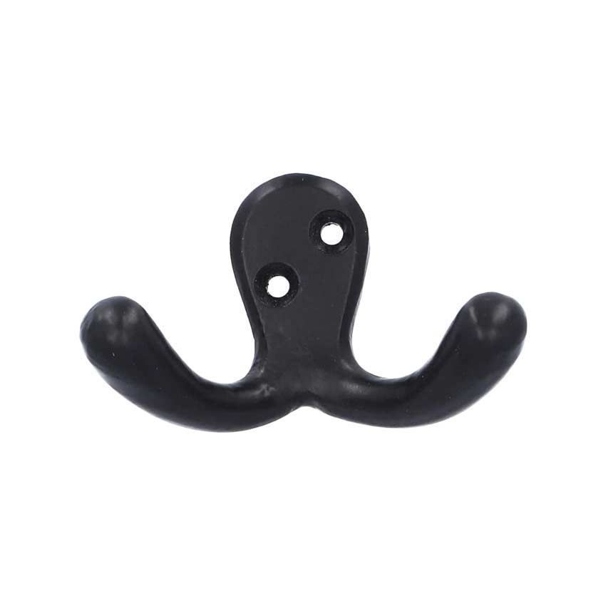 Alexander and Wilks Victorian Double Robe Hook in a Black Finish - AW773BL