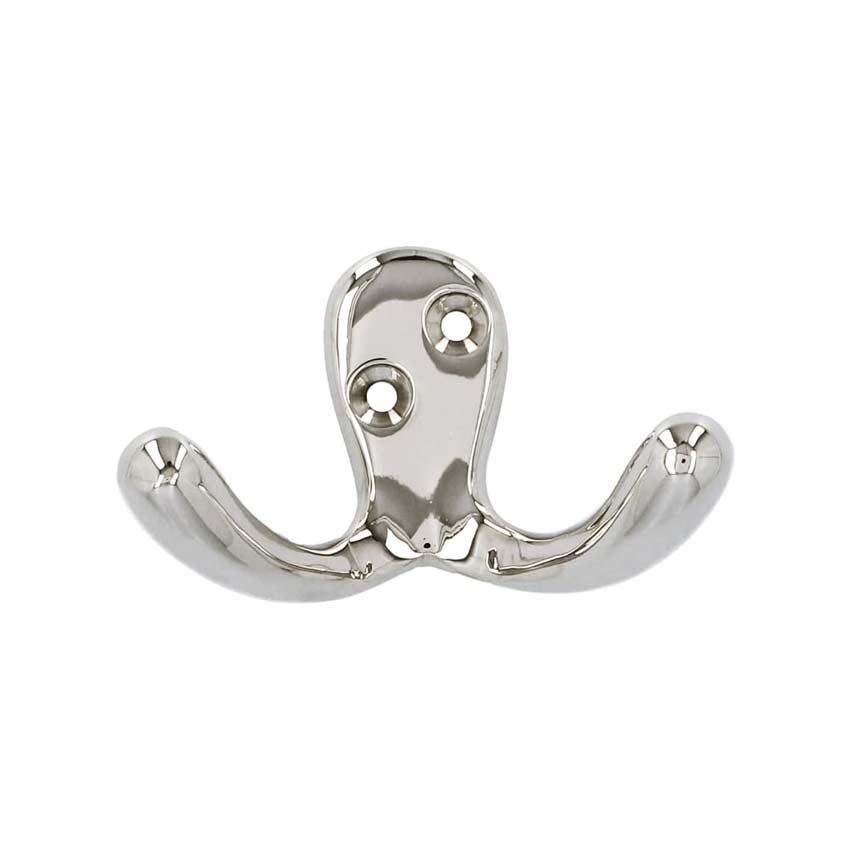 Alexander and Wilks Victorian Double Robe Hook in a Polished Nickel Finish - AW773PN
