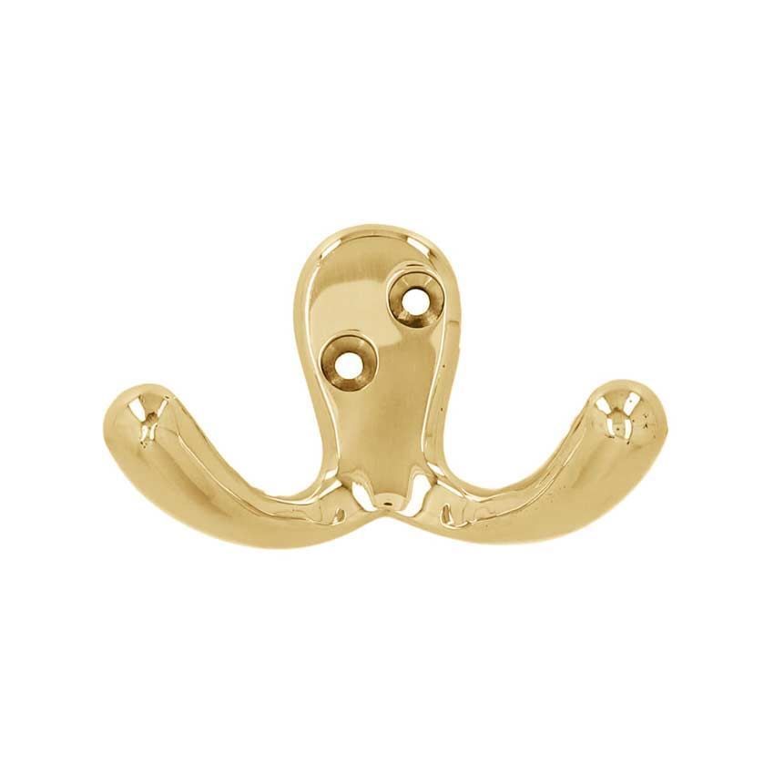 Alexander and Wilks Victorian Double Robe Hook in a Unlacquered Brass Finish - AW773PBU 