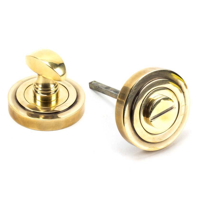 Aged Brass Thumbturn on an Art Deco Round Rose - From the Anvil - 45733