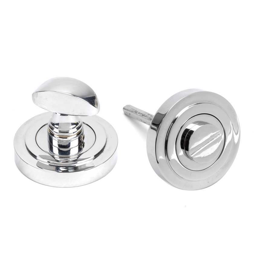 Polished chrome Round Thumbturn on an Art Deco Round Rose - From the Anvil - 45736