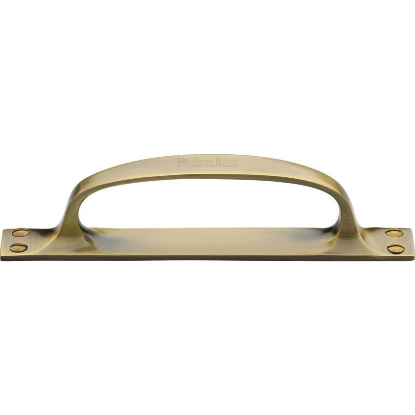 Door Pull Handle on an Offset Backplate in Antique Brass - V1142-AT