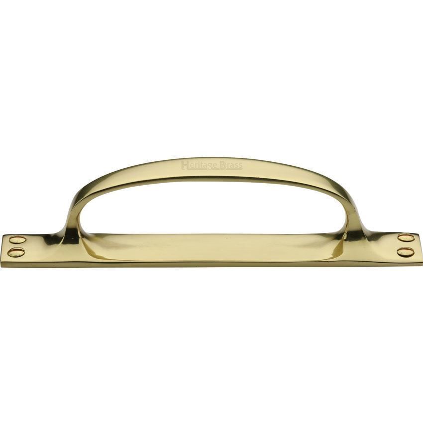 Door Pull Handle on an Offset Backplate in Polished Brass - V1142-PB 