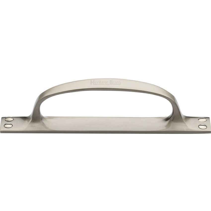 Door Pull Handle on an Offset Backplate in Satin Nickel - V1142-SN