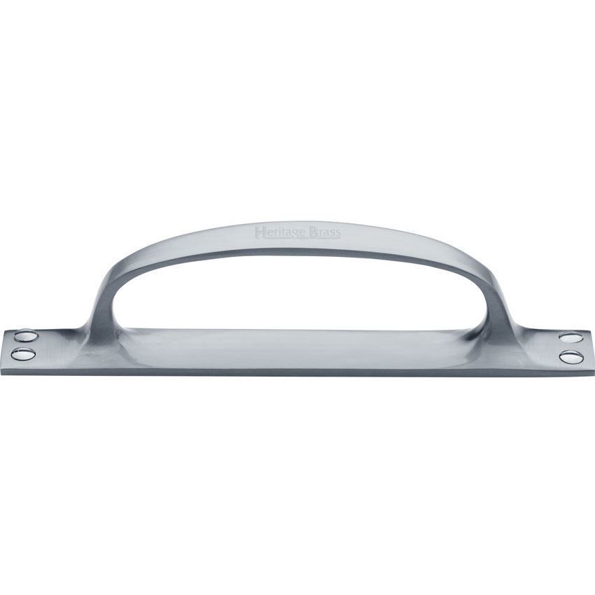 Door Pull Handle on an Offset Backplate in Satin Chrome - V1142-SC 