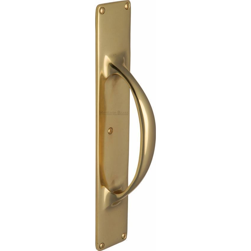 Heritage Brass Door Pull Handles on a Backplate in Polished Brass - V1155-PB 