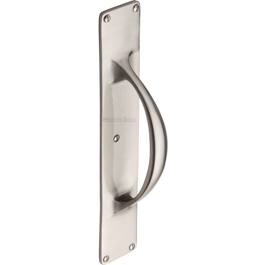 Heritage Brass Door Pull Handles on a Backplate in Satin Nickel - V1155-SN 