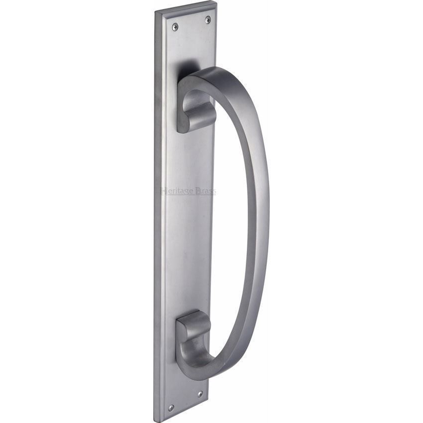 Heritage Brass Door Pull Handle on a Backplate in Satin Chrome - V1162-SC 