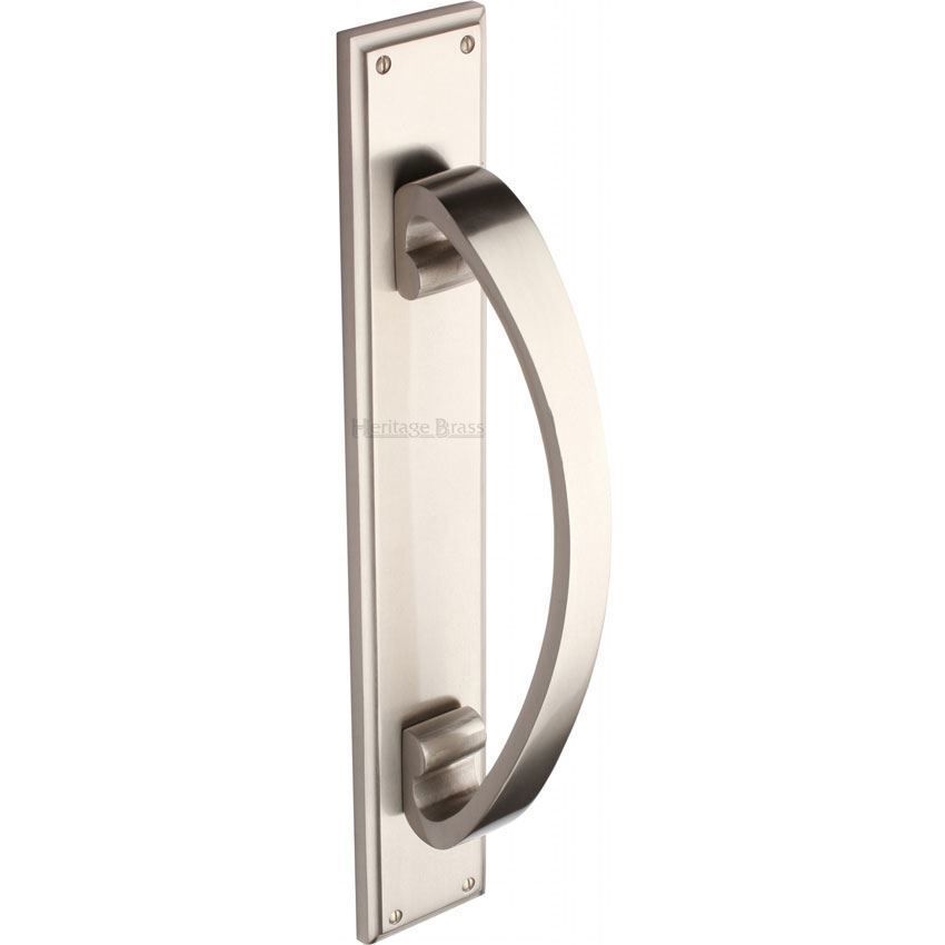 Heritage Brass Door Pull Handle on a Backplate in Satin Nickel - V1162-SN 