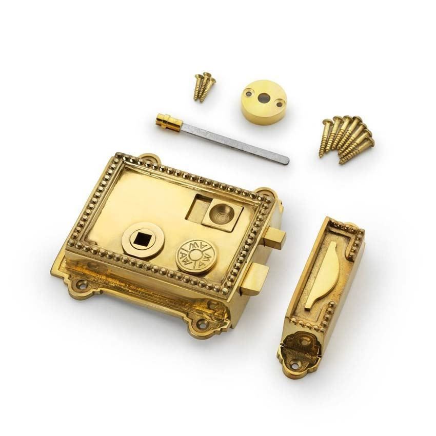 Alexander and Wilks Portinscale Rim Lock - Polished Unlacquered Brass - AW101PBU