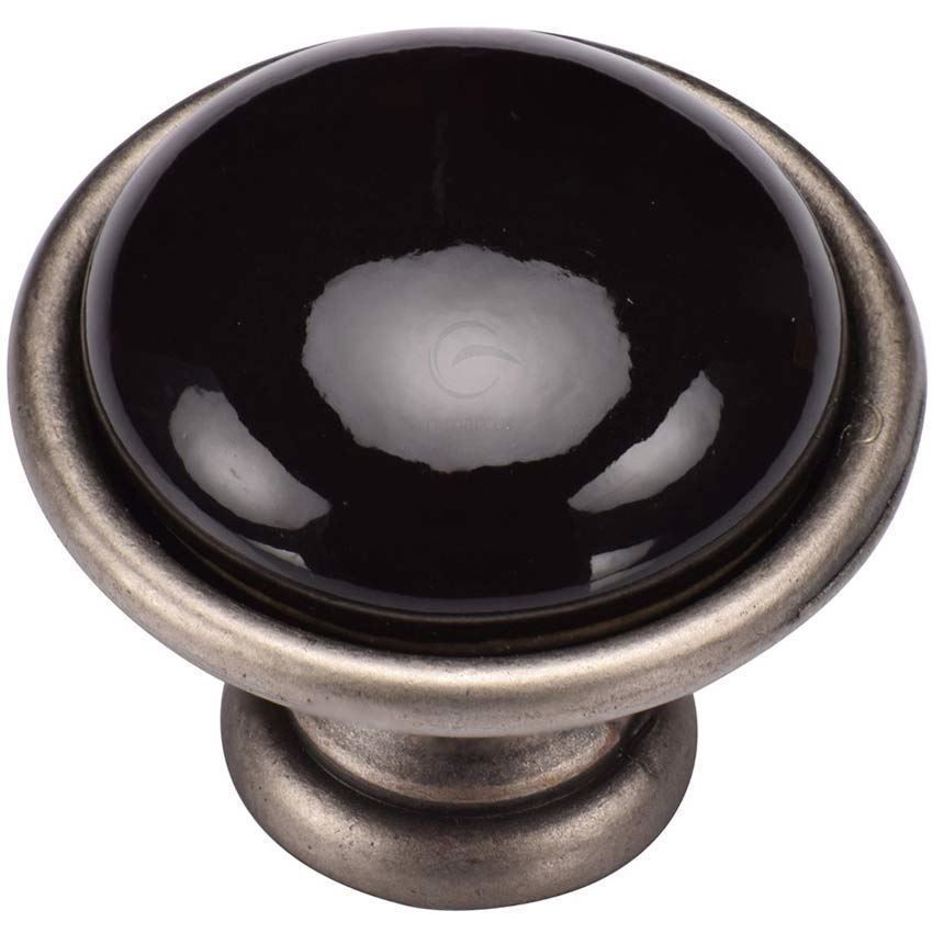 Black Domed Cabinet Knob in Distressed Pewter - TK4316-DPW 
