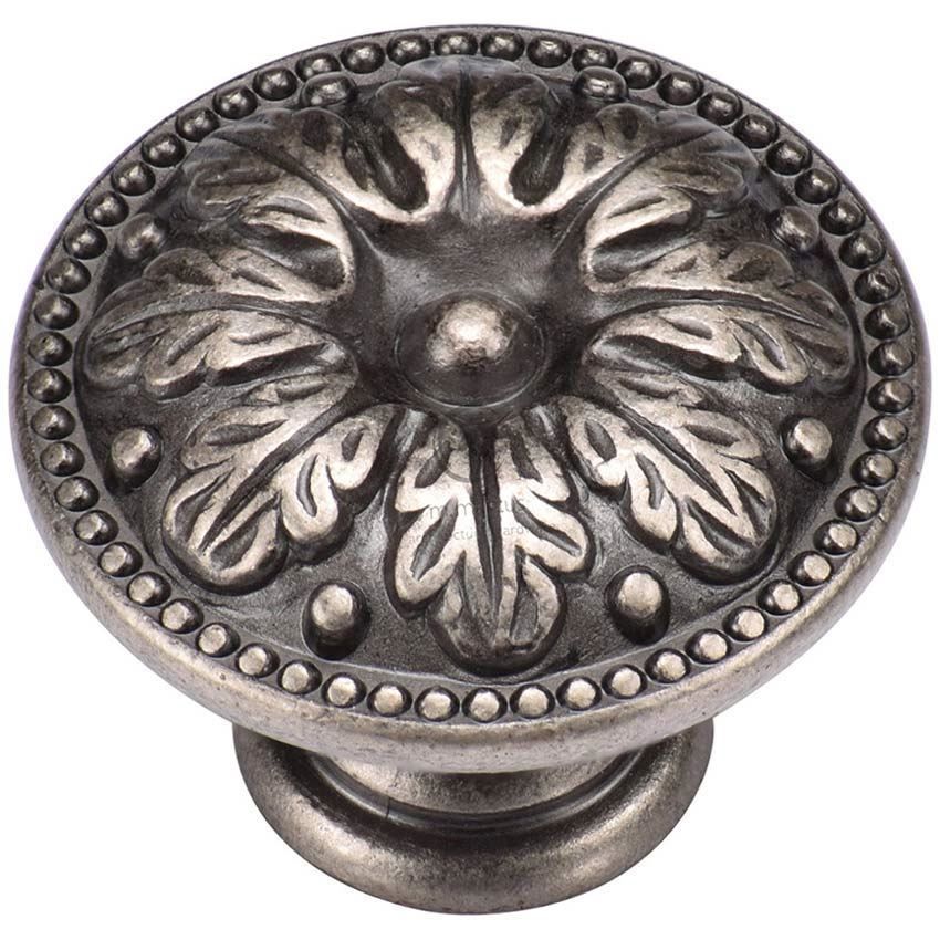 Floral Round Cabinet Knob in Distressed Pewter - TK4479-DPW 