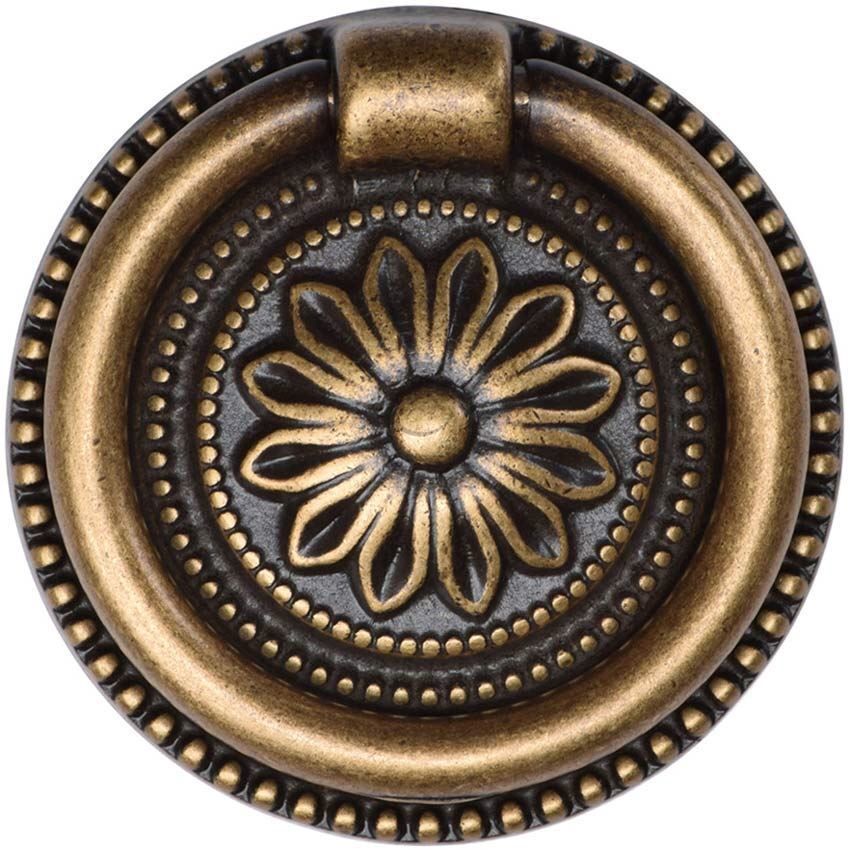 Floral Ring Pull in Distressed Brass - TK2224-DBS 