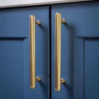 Alexander and Wilks Crispin Knurled T-bar Cupboard Pull Handle - Satin Brass PVD Finish - AW809-SBPVD
