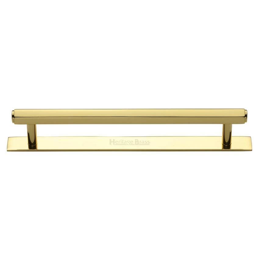 Hexagon Profile Cabinet Pull Handle on a Backplate in Polished Brass Finish - PL4422-PB 