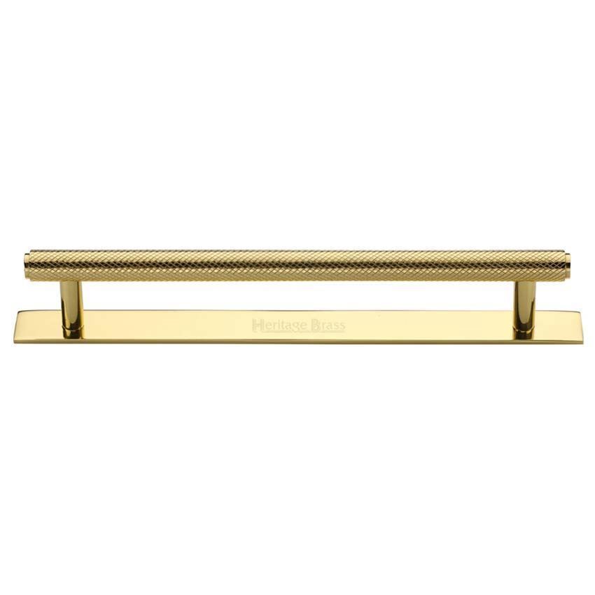 Knurled Cabinet Pull Handle on a Backplate in Polished Brass Finish - PL4458-PB