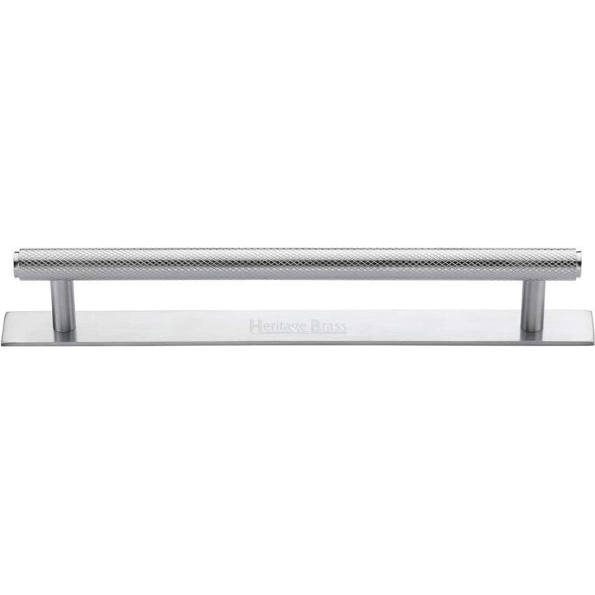 Knurled Cabinet Pull Handle on a Backplate in Satin Chrome Finish - PL4458-SC 