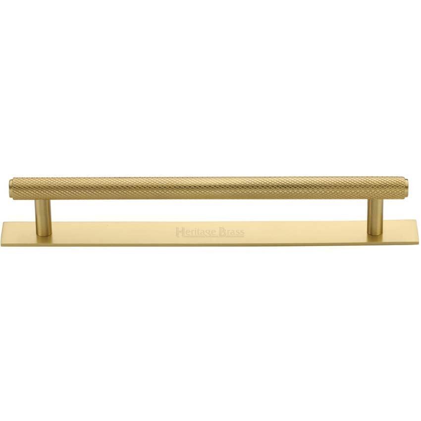 Knurled Cabinet Pull Handle on a Backplate in Satin Brass Finish - PL4458-SB