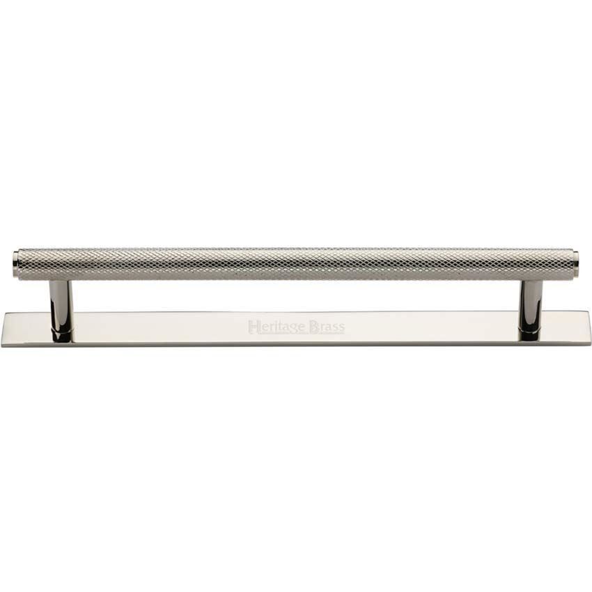 Knurled Cabinet Pull Handle on a Backplate in Polished Nickel Finish - PL4458-PNF
