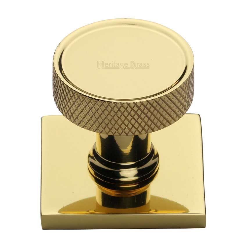Florence Knurled Design Cabinet Knob on a Backplate in Polished Brass Finish - SQ4648-PB