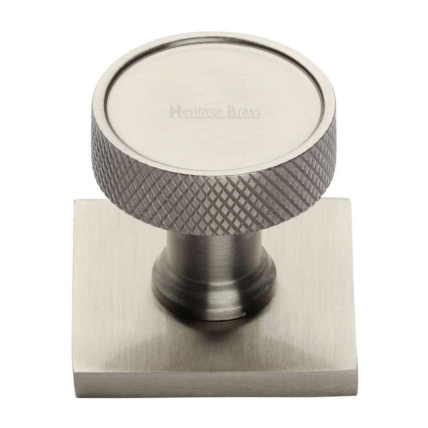 Florence Knurled Design Cabinet Knob on a Backplate in Satin Nickel Finish - SQ4648-SN 