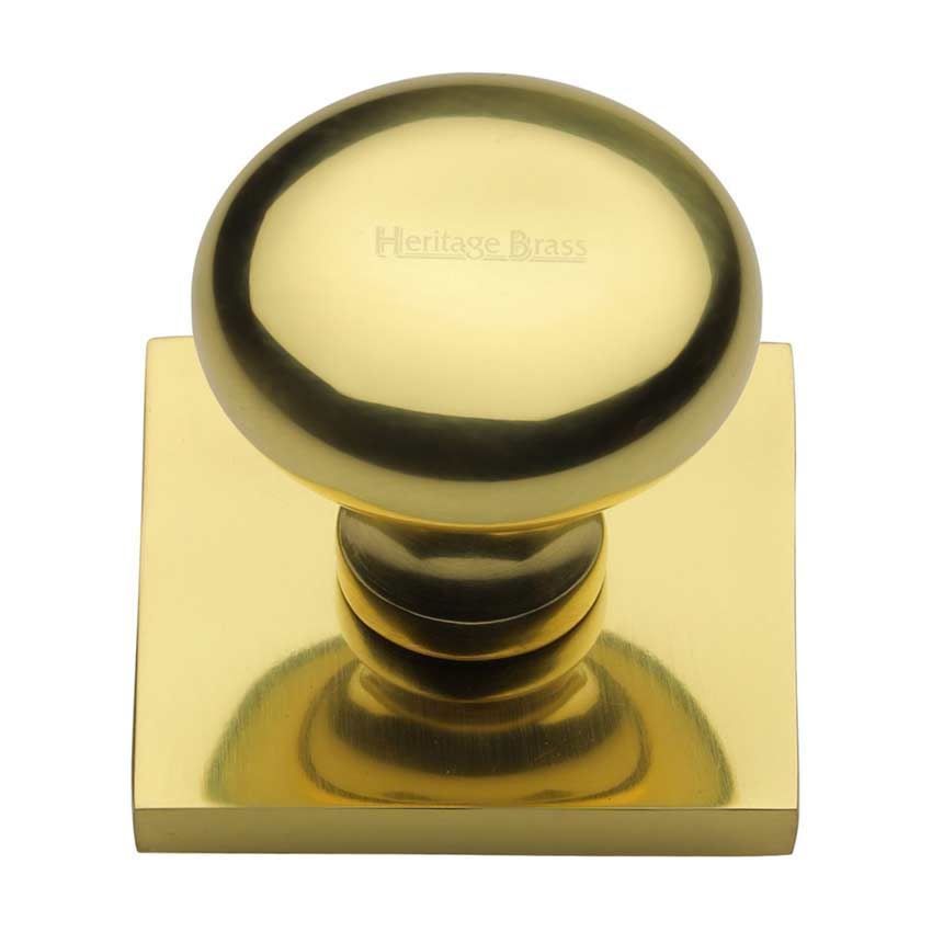 Victorian Round Design Cabinet Knob on a Backplate in Polished Brass Finish - SQ113-PB