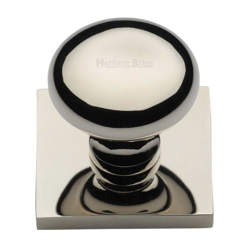 Victorian Round Design Cabinet Knob on a Backplate in Polished Nickel Finish - SQ113-PNF