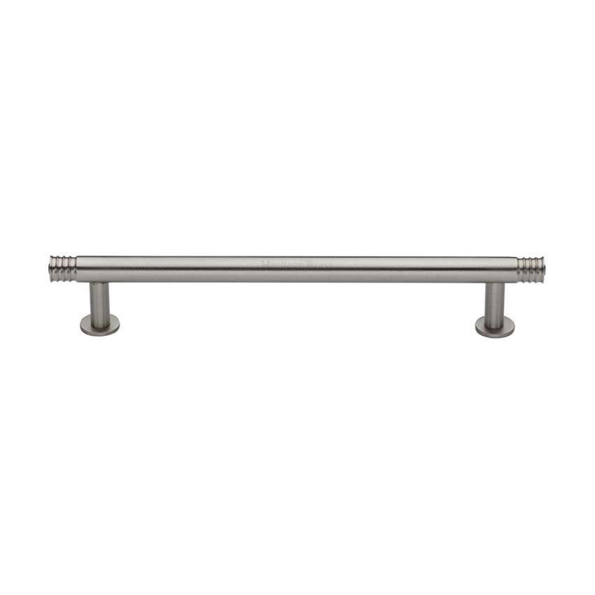 Contour Cabinet Pull Handle on a Rose in Satin Nickel Finish - V4447-SN