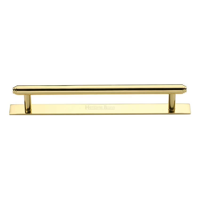 Step Cabinet Pull Handle on a Backplate in Polished Brass Finish - PL4410-PB