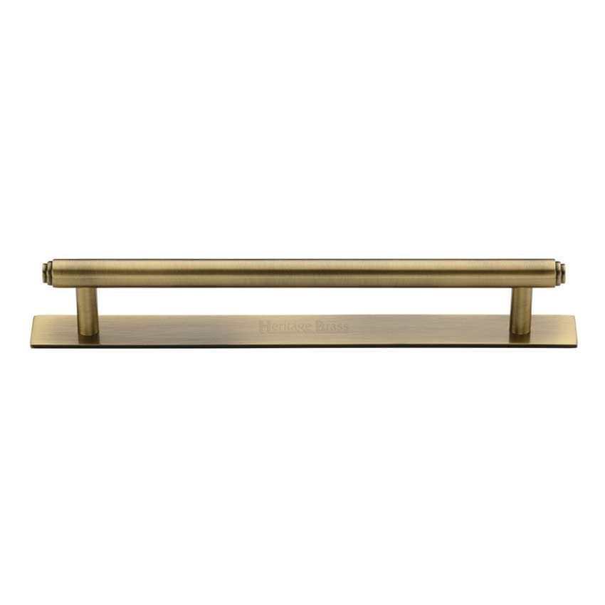 Step Cabinet Pull Handle on a Backplate in Antique Brass Finish - PL4410-AT