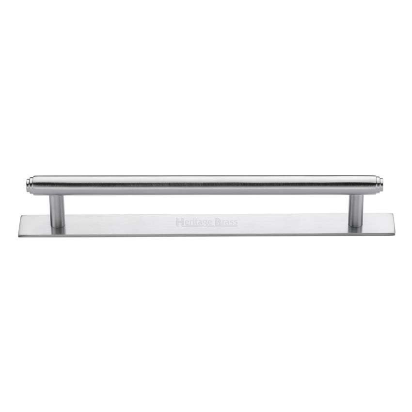Step Cabinet Pull Handle on a Backplate in Satin Chrome Finish - PL4410-SC