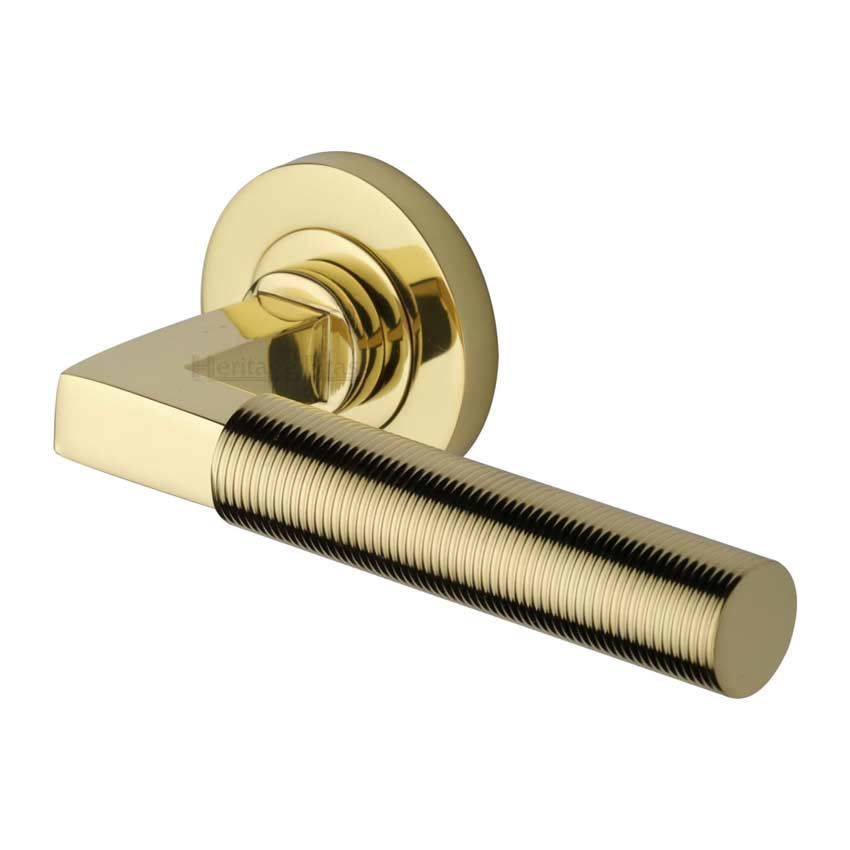 Spectral Door Handle on Round Rose in Polished Brass - RS2261-PB 